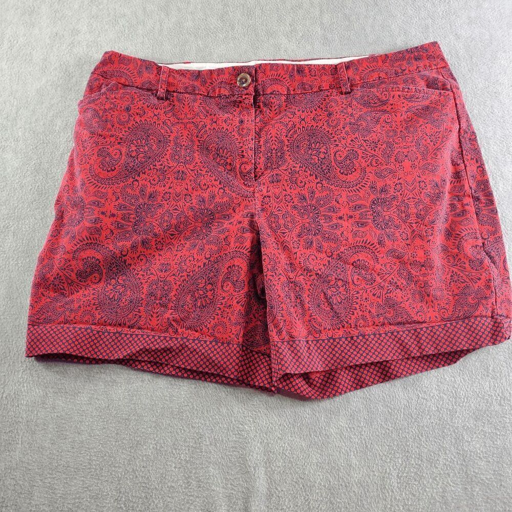 Lands End Shorts Womens 18 Red Paisley Print Floral Mid Rise Twill